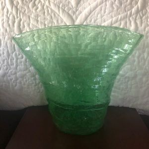 Vintage Mid Century Green Bubble Glass Vase